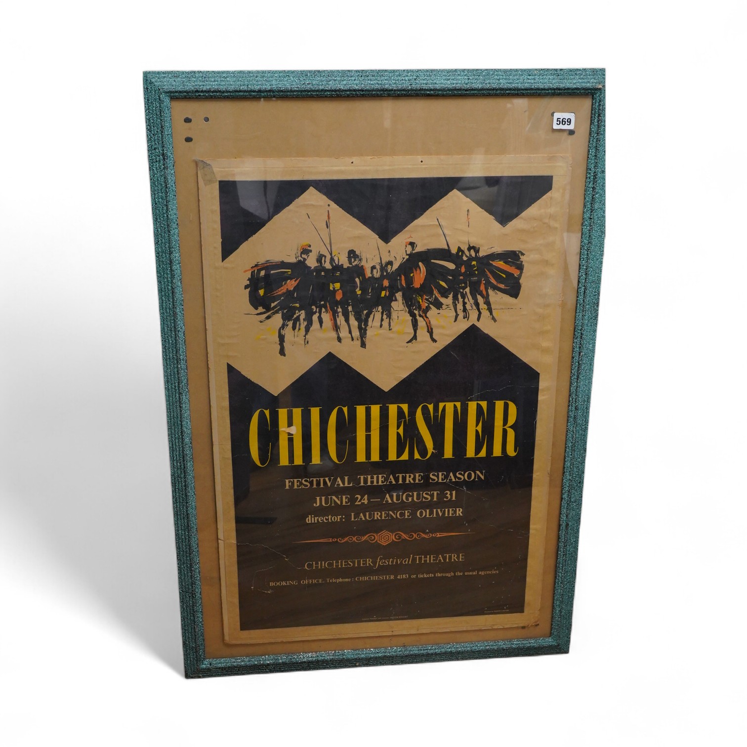 An early 1960s original Chichester Festival Theatre poster, dated June 24 - August 31, director Lawrence Olivier, printed by Robor Limited, framed